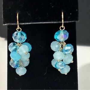 Blue glass aurora borealis dangle earrings pierced
